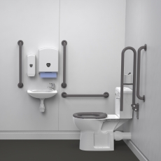 Nymas NymaPRO Rimless Close Coupled Lockable Lid Doc M Pack White - Grey Grab Rails