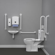 Nymas NymaPRO Rimless Close Coupled Lockable Cistern Doc M Toilet Pack with TMV3 Valve - White Grab Rails