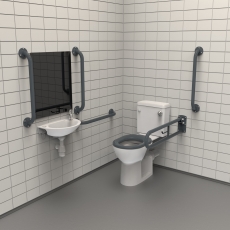 Nymas NymaPRO Rimless Close Coupled Doc M Toilet Pack with Exposed Fixings - Dark Grey Grab Rails