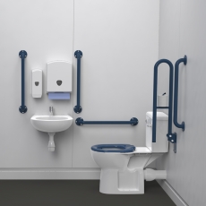 Nymas NymaPRO Rimless Close Coupled Accessible Doc M Toilet Pack with Exposed Fixings - Dark Blue Grab Rails