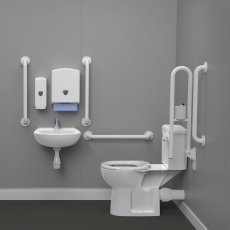 Nymas NymaPRO Rimless Close Coupled Accessible Doc M Toilet Pack with Exposed Fixings - White Grab Rails