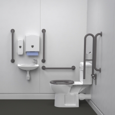 Nymas NymaPRO Rimless Close Coupled Doc M Toilet Pack with Steel Grab Rails - Grey