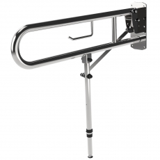 Nymas NymaPRO Lift and Lock Hinged Grab Rail with Toilet Roll Holder and Leg 800mm Length - Polished
