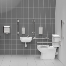 Nymas NymaSTYLE Premium Rimless RH Luxury Close Coupled Doc M Toilet Pack - Polished Grab Rails