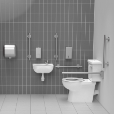 Nymas NymaSTYLE Premium Rimless RH Luxury Close Coupled Doc M Toilet Pack - Satin Grab Rails