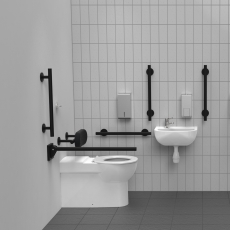 Nymas NymaSTYLE Premium Rimless LH Back to Wall Doc M Toilet Pack - Matt Black Grab Rails