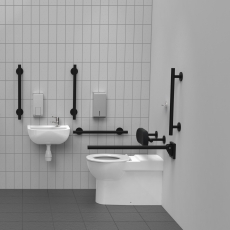 Nymas NymaSTYLE Premium Rimless RH Back to Wall Doc M Toilet Pack - Matt Black Grab Rails