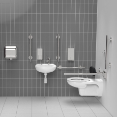 Nymas NymaSTYLE Luxury Wall Hung Doc M Toilet Pack with TMV3 Tap - Polished Grab Rails