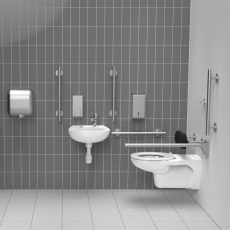 Nymas NymaSTYLE Luxury Wall Hung Doc M Toilet Pack with TMV3 Tap - Satin Grab Rails