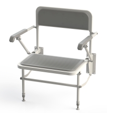 Nymas NymaSTYLE Extra Wide Wall Mounted Padded Shower Seat with Legs Back and Arms - Grey