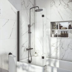 Orbit Black L-Shaped Bath Screen 1400mm H x 830mm W - 6mm Glass