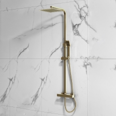 Orbit Elliot Square Shower Riser Kit with Single Function Handset and Fixed Head - Brushed Brass