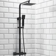 Orbit Lunar Square Shower Riser Kit with Single Function Handset and Fixed Head - Black