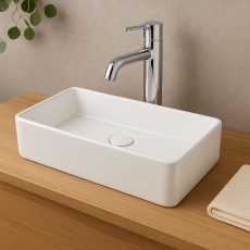 Orbit Riviera Rectangular Sit-On Countertop Basin 465mm Wide 0 Tap Hole - Gloss White