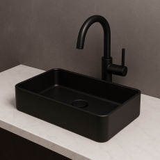 Orbit Riviera Rectangular Sit-On Countertop Basin 465mm Wide 0 Tap Hole - Matte Black