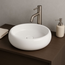 Orbit Riviera Round Sit-On Countertop Basin 360mm Wide 0 Tap Hole - Gloss White