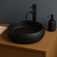 Orbit Riviera Round Sit-On Countertop Basin 360mm Wide 0 Tap Hole - Matte Black