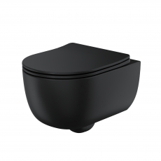Orbit Riviera Round Rimless Wall Hung Toilet Pan with Soft Close Seat - Matte Black
