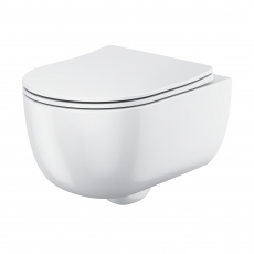 Orbit Riviera Round Rimless Wall Hung Toilet Pan with Soft Close Seat - Gloss White