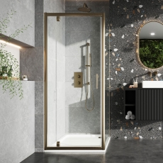 Orbit S6 Brushed Brass Pivot Shower Door - 6mm Glass