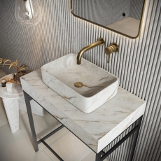 Orbit Sanctuary Rectangle Marble Basin 420mm Wide - Arabescato White