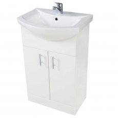 Orbit Verona Floor Standing 2-Door Vanity Unit with Basin 650mm Wide - Gloss White