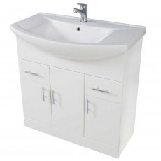 Orbit Verona Floor Standing 3-Door and 2-Drawer Vanity Unit with Basin 860mm Wide - Gloss White