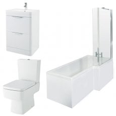 Bliss Complete Bathroom Suite with 1700mm RH L-Shaped Shower Bath and Close Coupled Toilet
