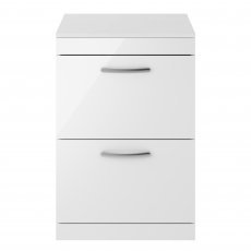 Nuie Athena Floor Standing 2-Drawer Vanity Unit and Worktop 600mm Wide - Gloss White