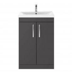 Nuie Athena Floor Standing 2-Door Vanity Unit with Basin-3 600mm Wide - Gloss Grey