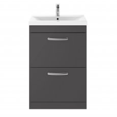 Nuie Athena Floor Standing 2-Drawer Vanity Unit with Basin-3 600mm Wide - Gloss Grey