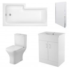 Nuie Ava Complete Furniture Suite with 600mm Vanity Unit and L-Shaped Shower Bath 1700mm RH