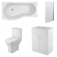 Nuie Ava Complete Furniture Suite with 600mm Vanity Unit and B-Shaped Shower Bath 1700mm LH