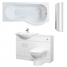 Nuie Mayford Complete Furniture Bathroom Suite with P-Shaped Shower Bath 1700mm - Right Handed