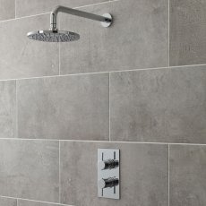 Nuie Twin Round Thermostatic Concealed Shower Valve with Fixed Head and Arm - Chrome
