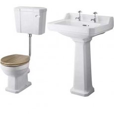 Nuie Richmond Traditional Bathroom Suite Low Level Toilet 595mm Basin 2TH - Natural Walnut Seat