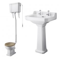 Nuie Richmond Traditional Bathroom Suite High Level Toilet 595mm Basin - 2 Tap Hole