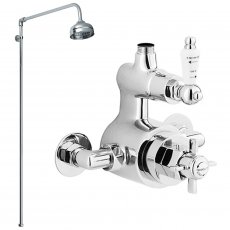 Nuie Traditional Twin Exposed Thermostatic Shower Valve with Rigid Riser Kit and Fixed Head - Chrome