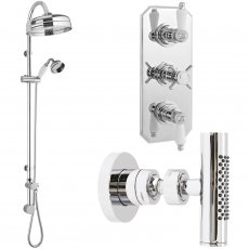 Nuie Traditional Triple Concealed Shower Valve with Rigid Riser Kit and 4 Body Jets - Chrome