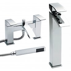 Nuie Vibe Tall Mono Basin Mixer Tap and Bath Shower Mixer Tap Pillar Mounted - Chrome