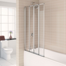 Prestige Aqua Polished Silver Framed Four Folding Square Bath Screen 1400mm H x 800mm W - 3mm Glass