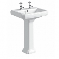 Prestige Astley Basin with Full Pedestal 600mm Wide 2 Tap Hole
