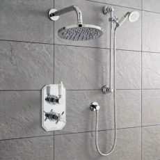 Prestige Klassique Option 3 Thermostatic Concealed Shower Valve with Adjustable Slide Rail Kit and Fixed Head - Chrome