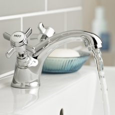Prestige Klassique Mono Basin Mixer Tap with Click Waste Dual Handle - Chrome