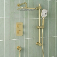 Prestige Kolt Thermostatic Concealed Shower Valve with Adjustable Slide Rail Kit and Fixed Head - Brushed Brass