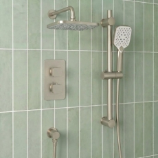 Prestige Kolt Thermostatic Concealed Shower Valve with Adjustable Slide Rail Kit and Fixed Head - Brushed Nickel