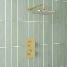 Prestige Kolt Thermostatic Concealed Shower Valve with Fixed Shower Head and Arm - Brushed Brass