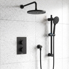 Prestige Nero Round Option 4 Thermostatic Concealed Shower Valve with Adjustable Slide Rail Kit and Fixed Head - Matt Black
