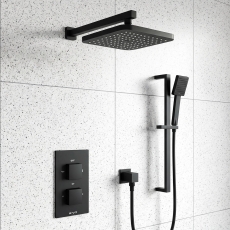 Prestige Nero Square Option 4 Thermostatic Concealed Shower Valve with Adjustable Slide Rail Kit and Fixed Head - Matt Black