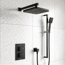 Prestige Nero Square Option 4 Thermostatic Concealed Shower Valve with Adjustable Slide Rail Kit and Fixed Head - Matt Black